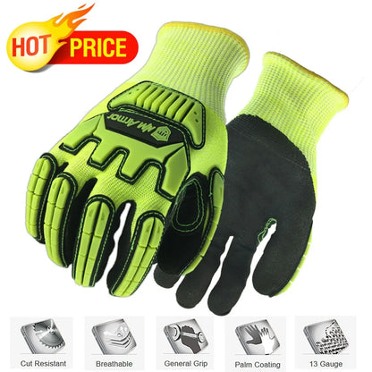 NMSafety Cut Resistant Level 5 Safety Work Wholesale Touch Anti Vibration Impact Mechanics Protective Gloves