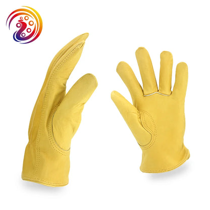 OLSON DEEPAK  Leather Work Gloves Work Drivers Gloves Gardening Motorcycle Household Work Cowhide Leather Safety Working Gloves