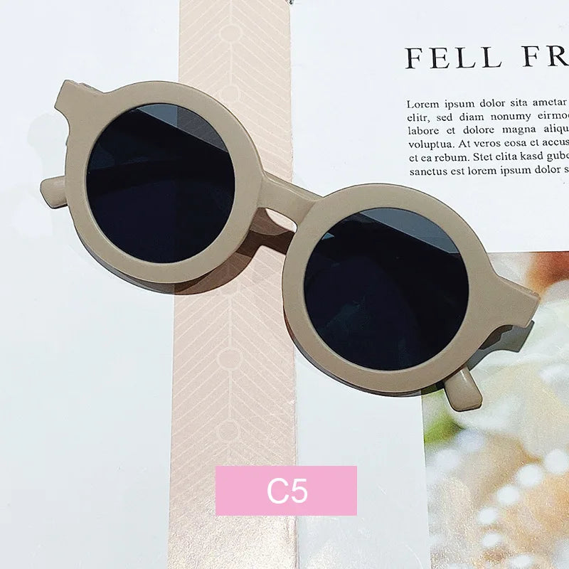 Free shipping children's color round frame light PC cute small face sunglasses