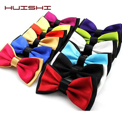 HUISHI Black Bow Tie Male Solid Color Marriage Bow ties For Men Candy Color Butterfly Cravat Two Tone Bowtie Butterflies