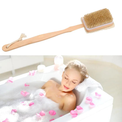 Skin Cuticle Grease Remove Wooden Handle Bath Sponge Massage Shower Loofah Bristle Both Side Bath Brush Body Back Cleaning Brush