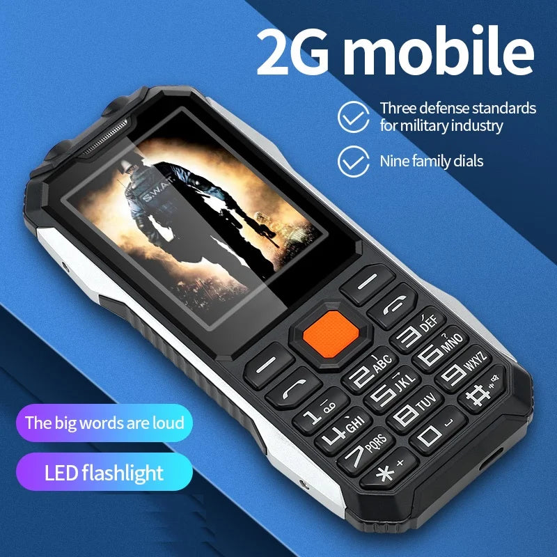 Durable Rugged Slim Outdoor Key Feature Phone Non waterproof Torch SOS Call Speed Dial Black FM list Auto Recorder Long Standby