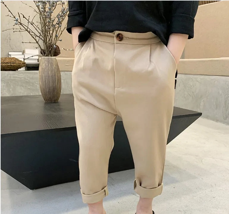 2021 Korea Boys SUIT PANTS School Kids Casual Button Trousers Clothes Children Formal Pants Brand Fashion costume