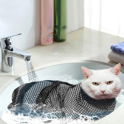 Mesh Pet Bath Bag Cats Grooming Washing Bags No Scratching Adjustable Cat Supplies Bath Clean Bag Pet Nail Trimming Bags