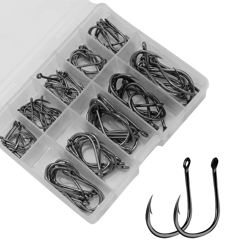 70-100pcs/box 6 Size High Carbon Steel Fishing Hooks Set Fly Fishing Jip Barbed Carp Fish Lure Hook Set Accessories Sea Tackle