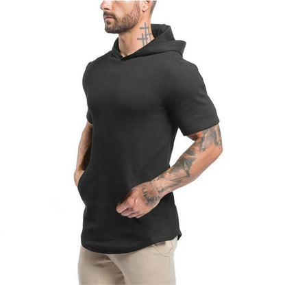 New Brand Cotton Hooded Casual Gyms Clothing Fitness Mens Fashion Sports Hip Hop Summer Bodybuilding Muscle Short Sleeve T-shirt