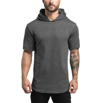 New Brand Cotton Hooded Casual Gyms Clothing Fitness Mens Fashion Sports Hip Hop Summer Bodybuilding Muscle Short Sleeve T-shirt