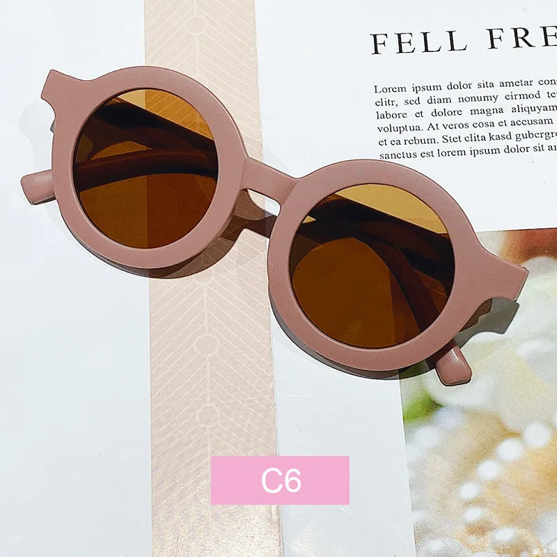 Free shipping children's color round frame light PC cute small face sunglasses