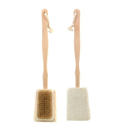 Skin Cuticle Grease Remove Wooden Handle Bath Sponge Massage Shower Loofah Bristle Both Side Bath Brush Body Back Cleaning Brush