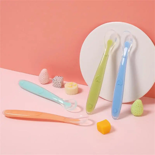 1~4PCS Bambini Silicone Morbido Cucchiaio Baby Food Supplemento Strumenti di Pasta di Riso Cucchiai Sensore di Temperatura Stoviglie per la Cucina