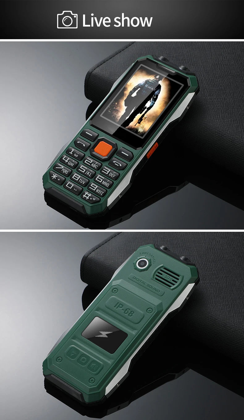 Durable Rugged Slim Outdoor Key Feature Phone Non waterproof Torch SOS Call Speed Dial Black FM list Auto Recorder Long Standby