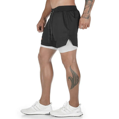 Camo 2 in 1 Running Shorts Men's Gym Fitness Training Quick Dry Short Pants Male Outdoor Sport Jogging Built-in pocket Bermuda