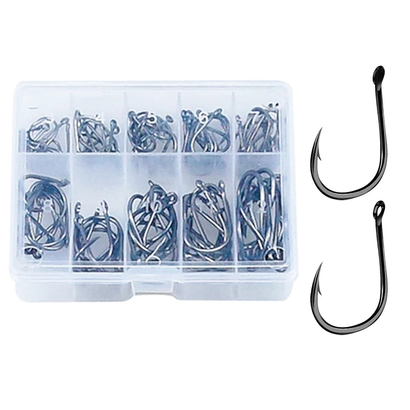 70-100pcs/box 6 Size High Carbon Steel Fishing Hooks Set Fly Fishing Jip Barbed Carp Fish Lure Hook Set Accessories Sea Tackle