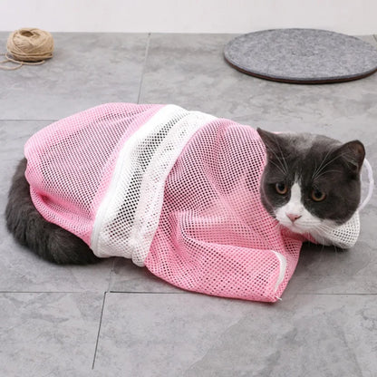 Mesh Pet Bath Bag Cats Grooming Washing Bags No Scratching Adjustable Cat Supplies Bath Clean Bag Pet Nail Trimming Bags