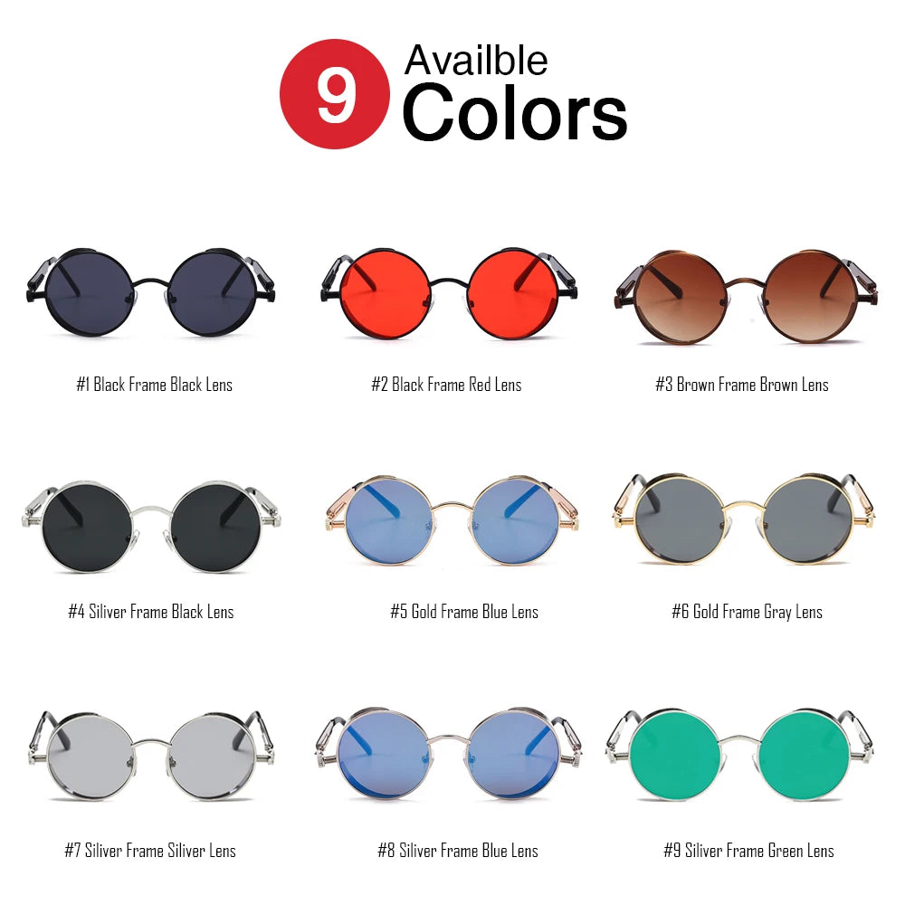 VIVIBEE Vintage Steampunk Red Sunglasses Men Round Punk Alloy Metal Retro Sun Glasses Women 2025 Goggles Gothic Style Shades