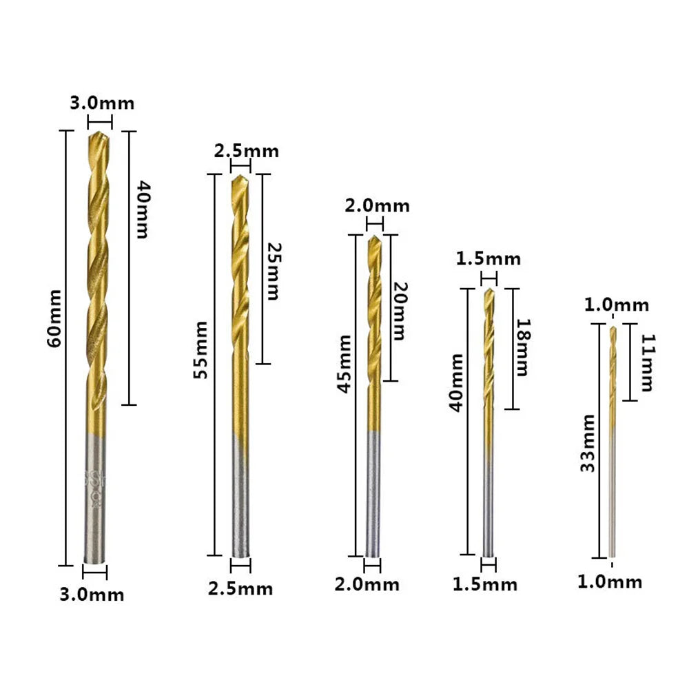 Titanium Coated HSS Twist Drill Bit Set Metal Hole Grooving Drill Saw Carpenter Woodworking Tools 1.0mm-3.5mm 50Pcs 60Pcs Drill