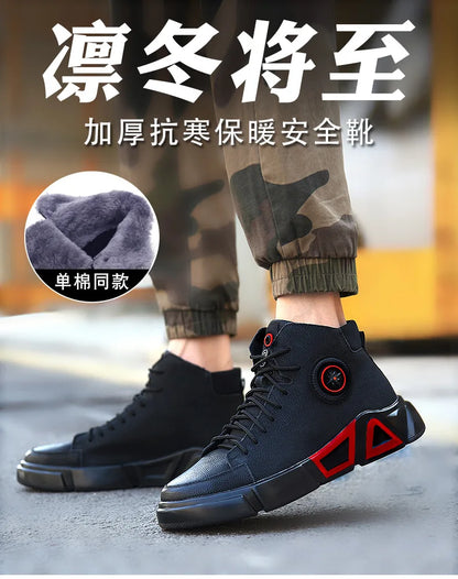 Winter Boots Safety Shoes Men High Quality Leather Shoes Indestructible Work Shoes Safety Steel Toe Shoes Plush Warm Men Boots 9