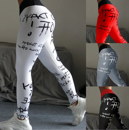 Letter Printed Women Sport Leggings High Waisted Push Up Yoga Pants Woman Gym Fitness Running Tights Running Legins