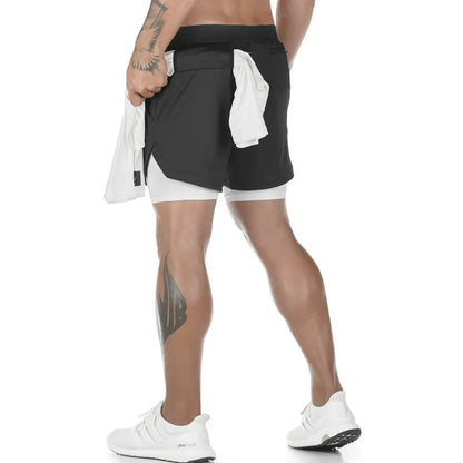 Camo 2 in 1 Running Shorts Men's Gym Fitness Training Quick Dry Short Pants Male Outdoor Sport Jogging Built-in pocket Bermuda