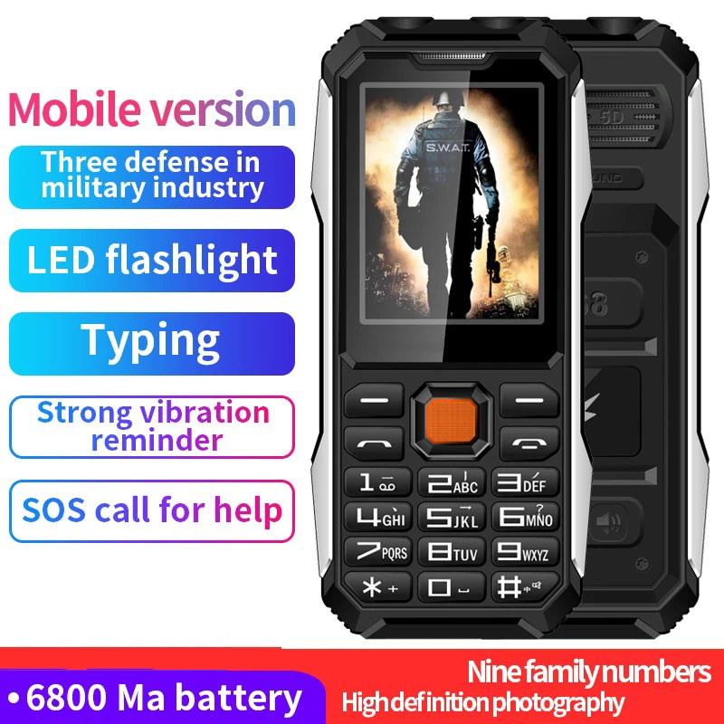 Durable Rugged Slim Outdoor Key Feature Phone Non waterproof Torch SOS Call Speed Dial Black FM list Auto Recorder Long Standby