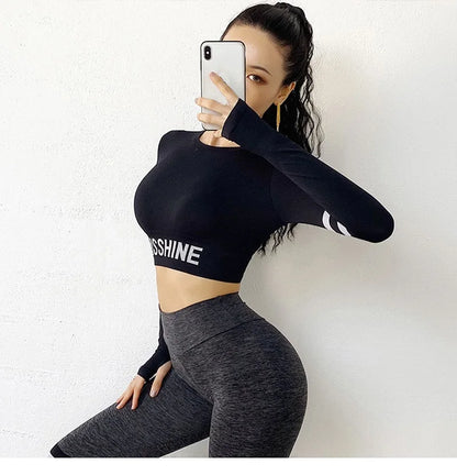 Cloud Hide Fitness Yoga Shirt Sexy Sports Gym Tank Crop Top Running Long Sleeve Blouse Winter T-Shirt Women Workout Sportswear