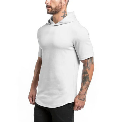 New Brand Cotton Hooded Casual Gyms Clothing Fitness Mens Fashion Sports Hip Hop Summer Bodybuilding Muscle Short Sleeve T-shirt