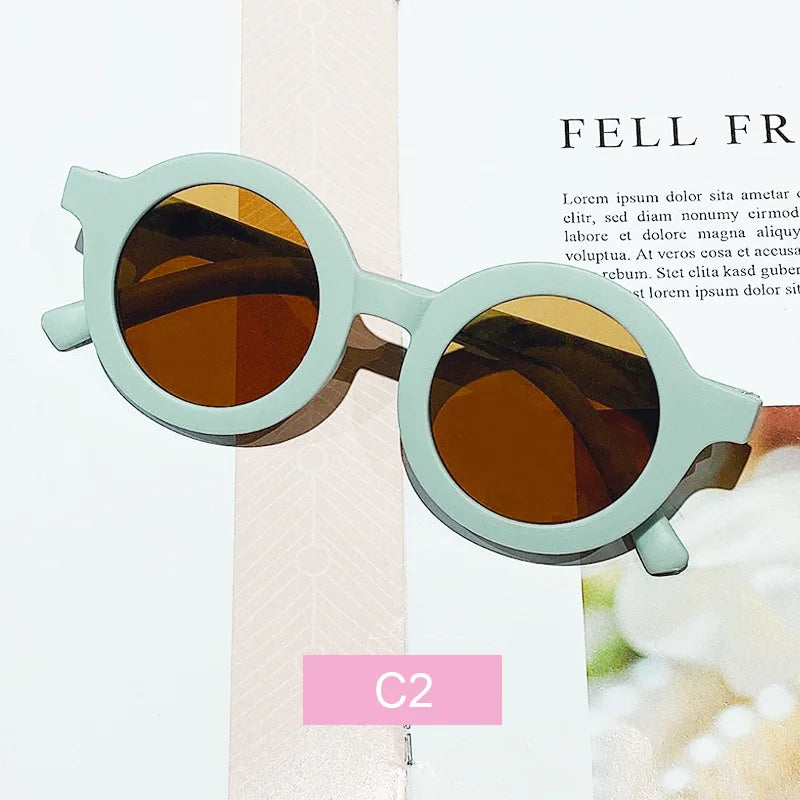 Free shipping children's color round frame light PC cute small face sunglasses