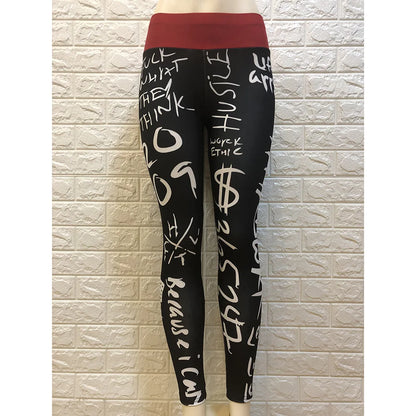 Letter Printed Women Sport Leggings High Waisted Push Up Yoga Pants Woman Gym Fitness Running Tights Running Legins