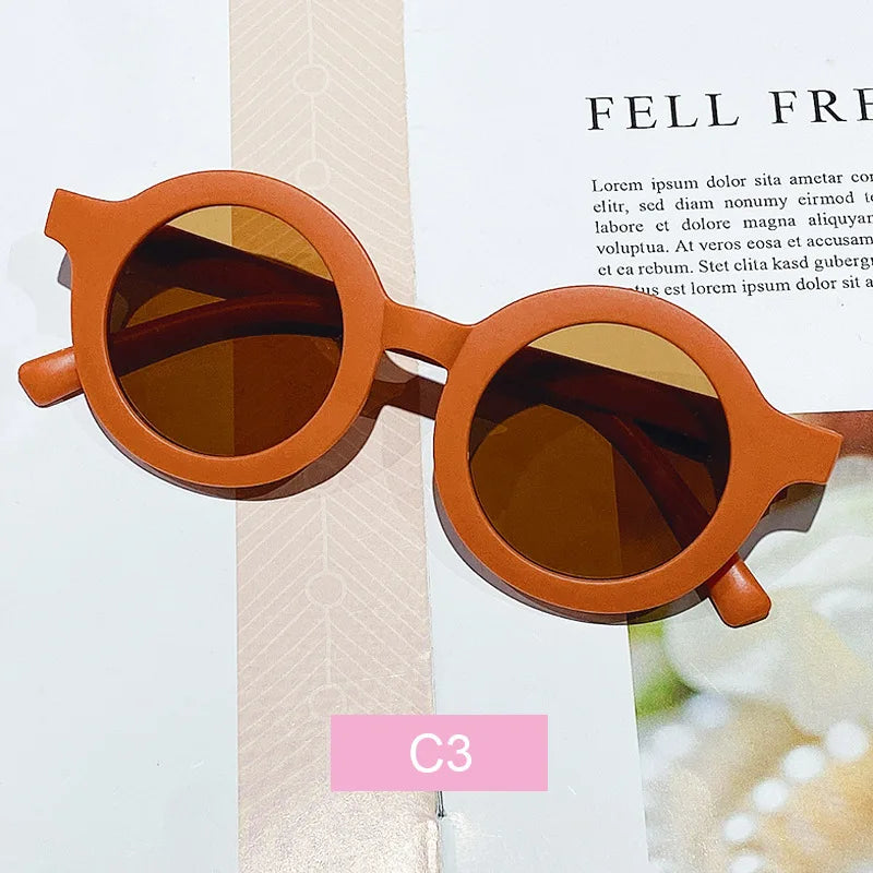 Free shipping children's color round frame light PC cute small face sunglasses