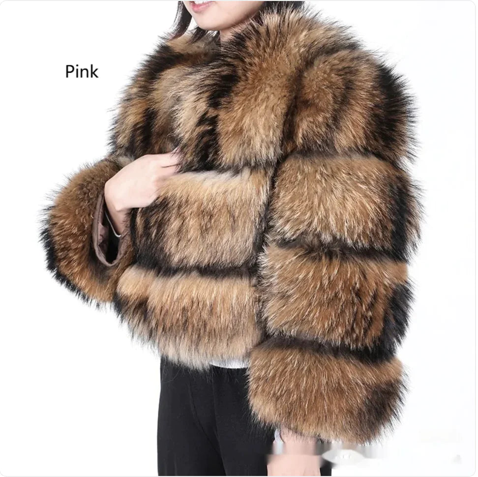 Warm Raccoon Fur Leather Coat for Women