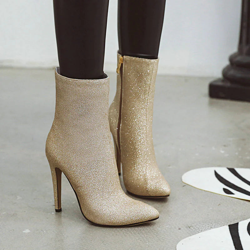 Glitter Pointy Toe Stivaletto Heeled Boots