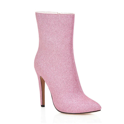 Glitter Pointy Toe Stivaletto Heeled Boots