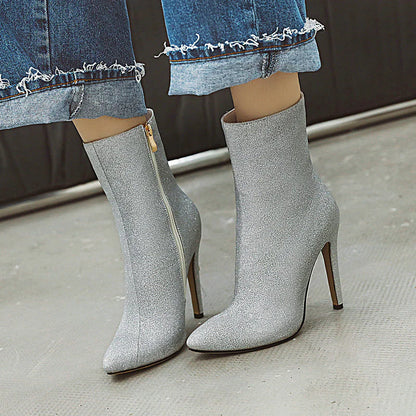 Glitter Pointy Toe Stivaletto Heeled Boots