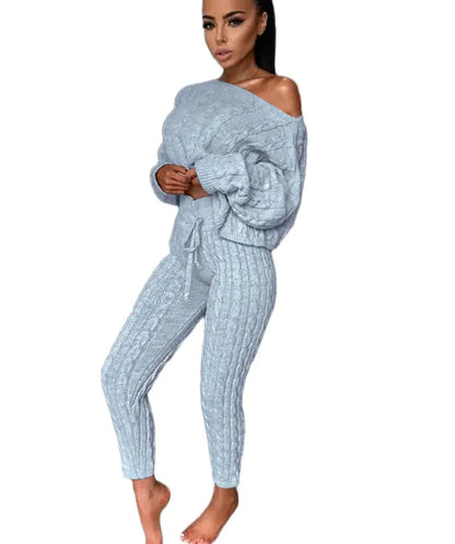 Autumn-Winter Knitted Two-Piece Tracksuit for Women