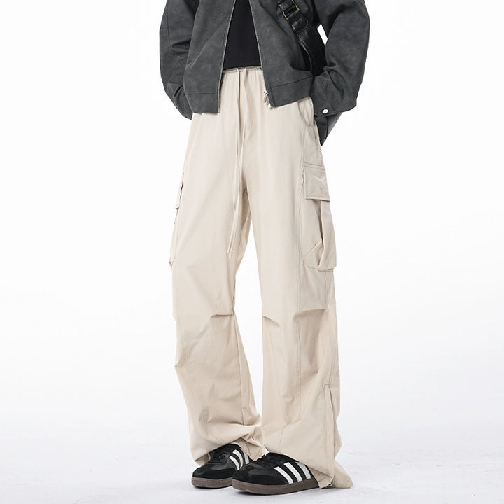 Pantaloni cargo dritti con cerniera laterale retrò in stile giapponese