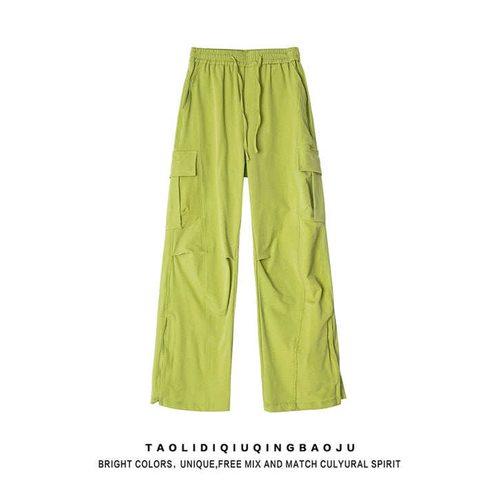 Pantaloni cargo dritti con cerniera laterale retrò in stile giapponese