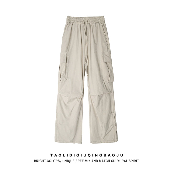 Pantaloni cargo dritti con cerniera laterale retrò in stile giapponese