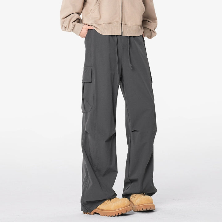 Pantaloni cargo dritti con cerniera laterale retrò in stile giapponese