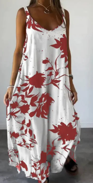 2024 Summer Printed Sling Backless V-neck Dress