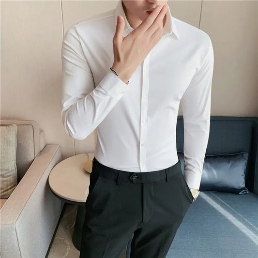 Men's Korean Style Slim Stretch Long Sleeve Shirt