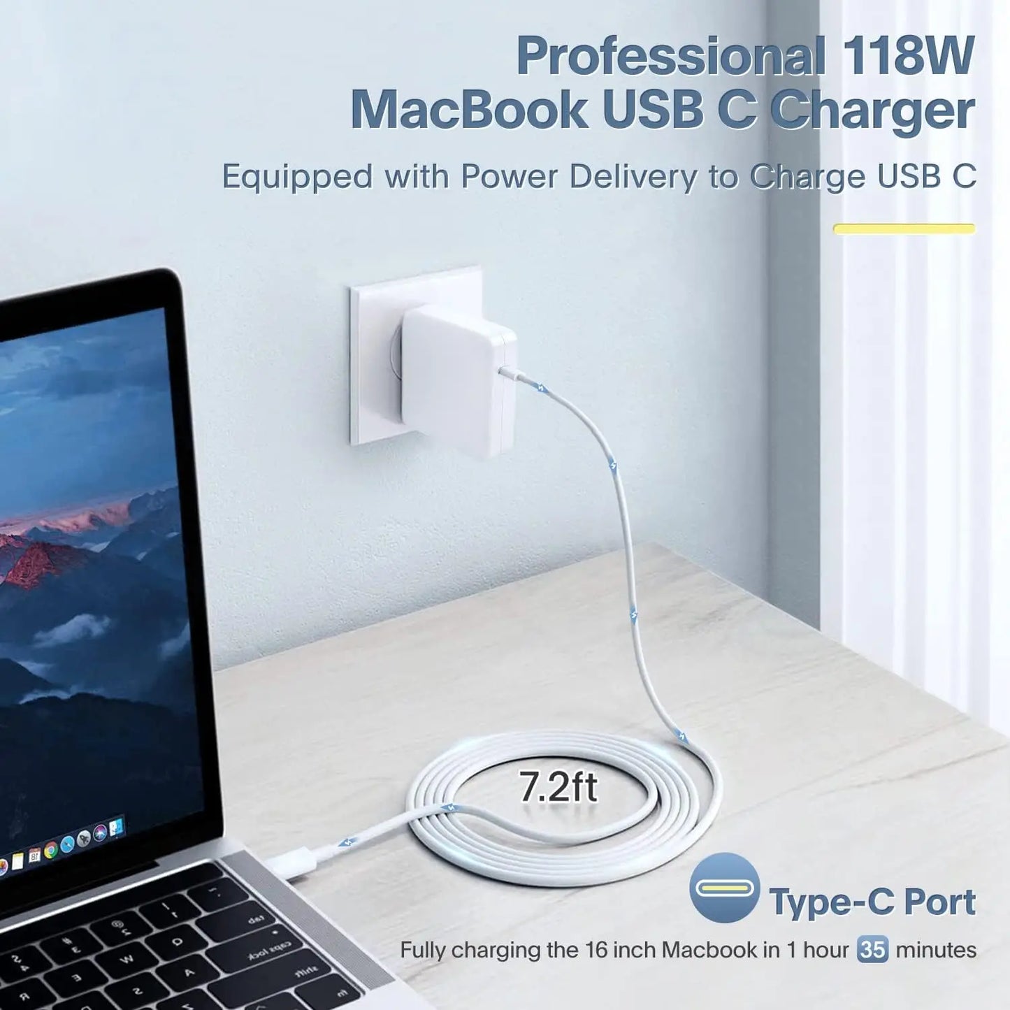 118W For Mac Book Pro/Air Charger, USB C Charger Compatible for MacBook Pro 16 15 14 13 Inch, MacBook Air 15 13 Inch, Ipad, Sams