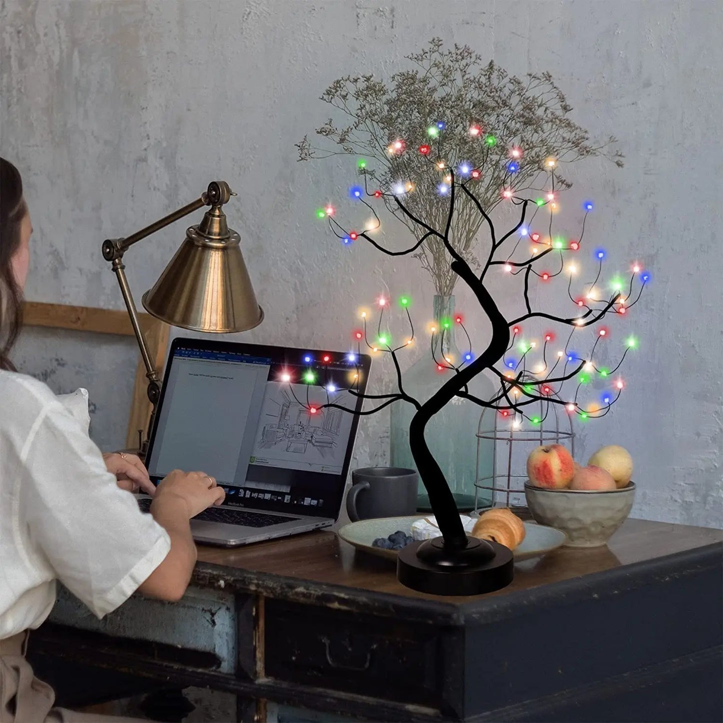 LED Birch Tabletop Bonsai Tree Night Light Mini Christmas Tree Lamp 8Modes USB/Battery Bedside Room Decorative Fairy Nightlights