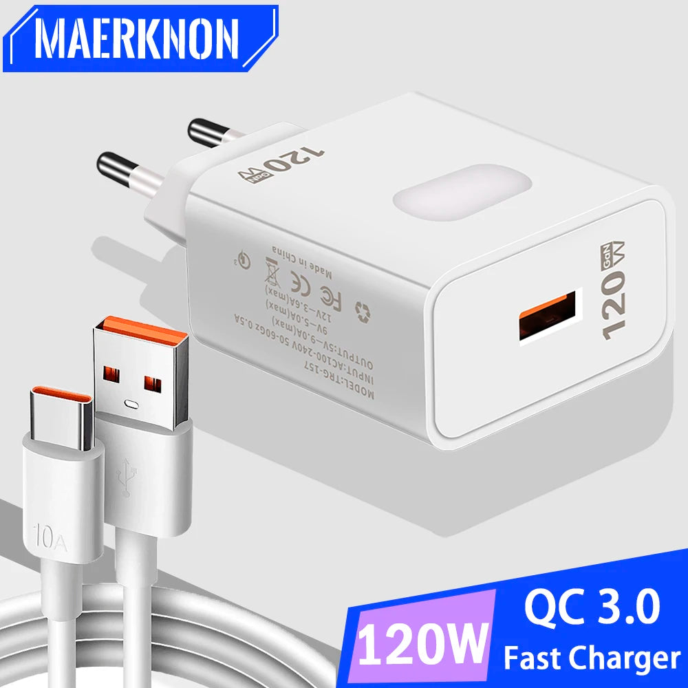 120W GaN USB Charger Fast Charging 10A USB Type C Cable For iPhone Huawei Samsung Xiaomi Quick Charge USB Phone Charger Adapter