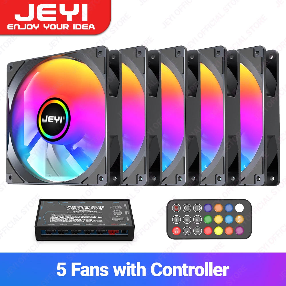 JEYI 120mm PC ARGB Cooling Fan AURA SYNC RGB Computer Fans Ultra Silent Heatsink Ventilador with 4PIN PWM and 5V 3PIN ARGB Port