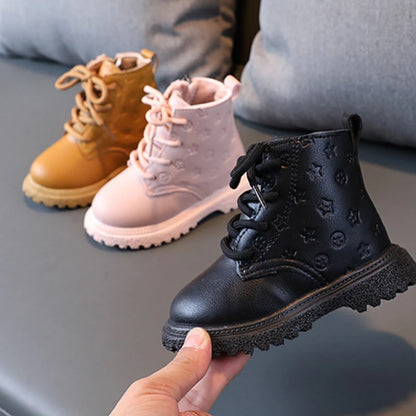 Botas Girl Shoe High Top Kid Shoe2024winter Fashion Child Boot Boy Leather Shoe Allmatch Ankle Boot Warm Girl Boot Bota Infantil