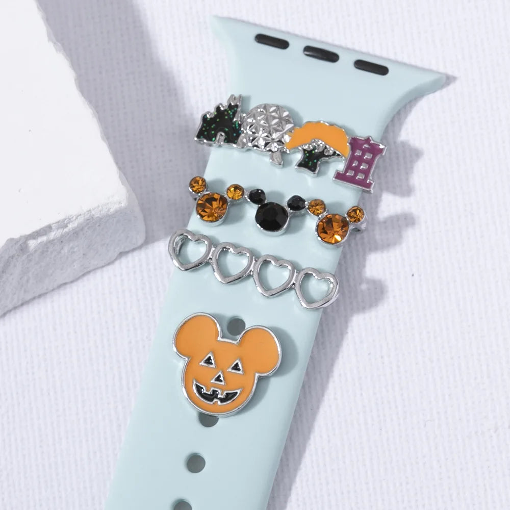 Disney Mickey Mouse Metal Watch Band Decoration Kawaii Hallowmas Apple Watch Jewelry Smart Watch Silicone Strap Bracelet Jewelry