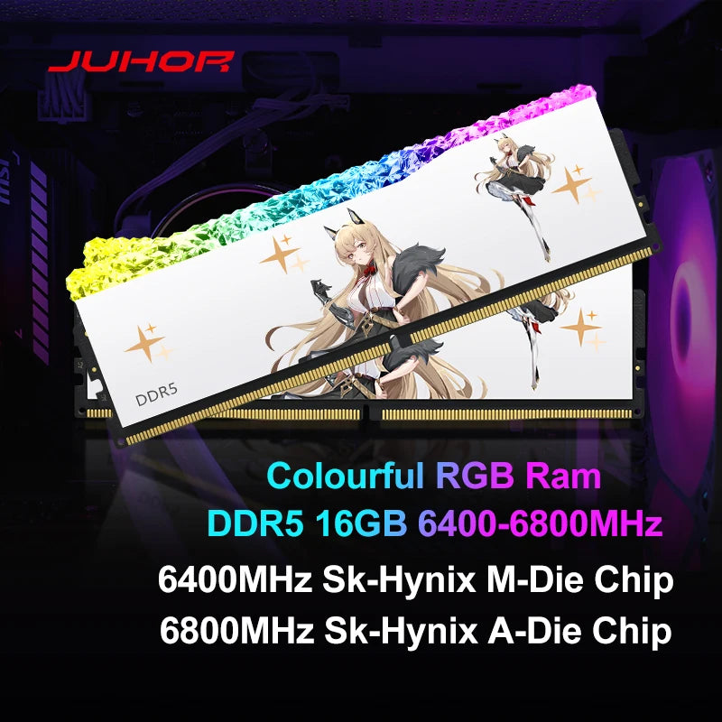 JUHOR Memoria Ram DR5 RGB 16GB 6400MHz 6800MHz 8000MHz  DIMM Ram Dual Channel Sunning Desktop Memory Ram