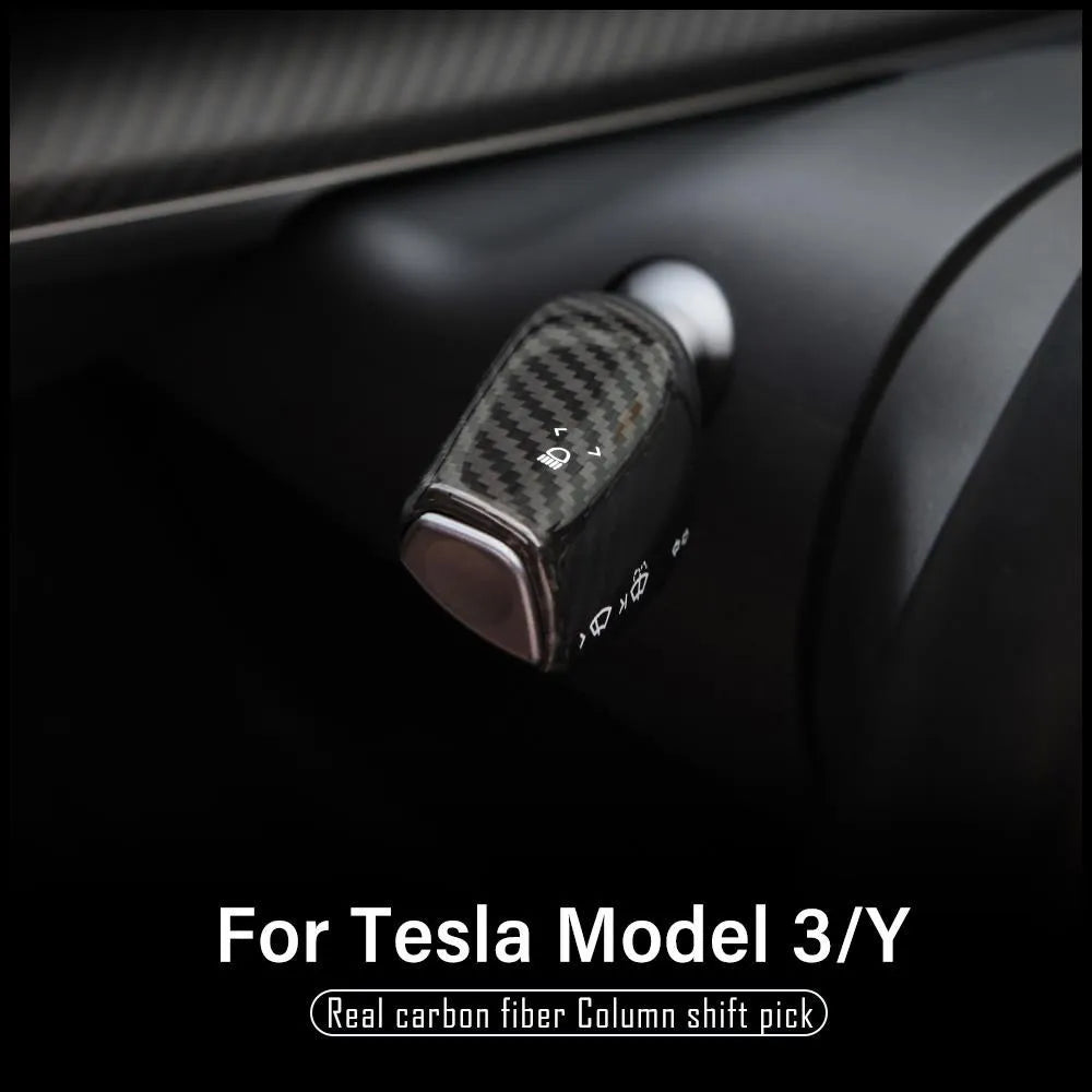 2PCS For Tesla Model 3 2023 Real Carbon Fiber Column Shift Protective Cover Decorative Stickers 2022 Tesla Model Y Accessories