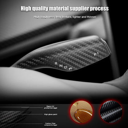 2024 Model Y Gear Shift Cover for Tesla Model 3 2023-2017Real Carbon Fiber Steering Wheel Gear Lever Cover Car Protect Accessory