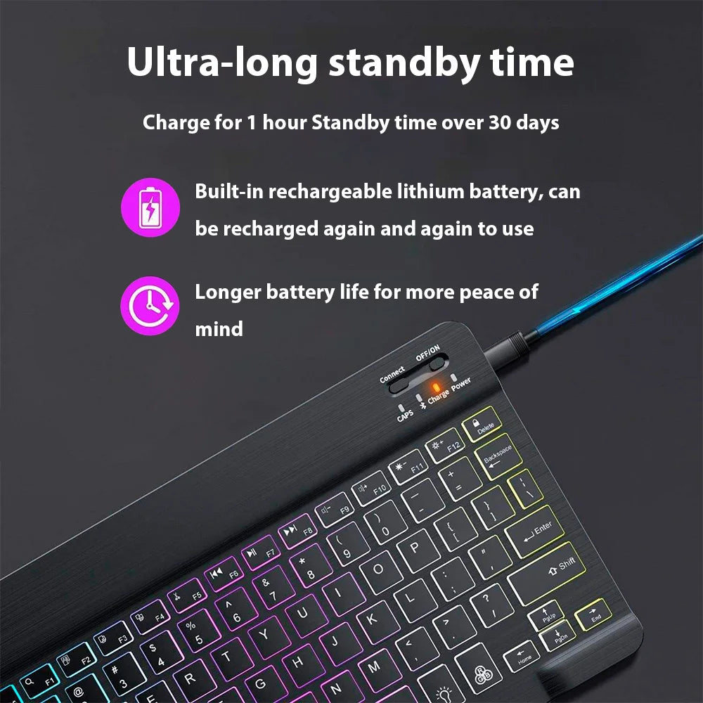 Bluetooth Keyboard for Tablet Android IOS Windows Wireless Mouse Keyboard Bluetooth-compatible Rainbow Backlit Keyboard for IPad